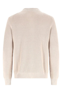 Beige ribbed knit sweater with collar in cotton fabric from fay men’s cardigan collection
