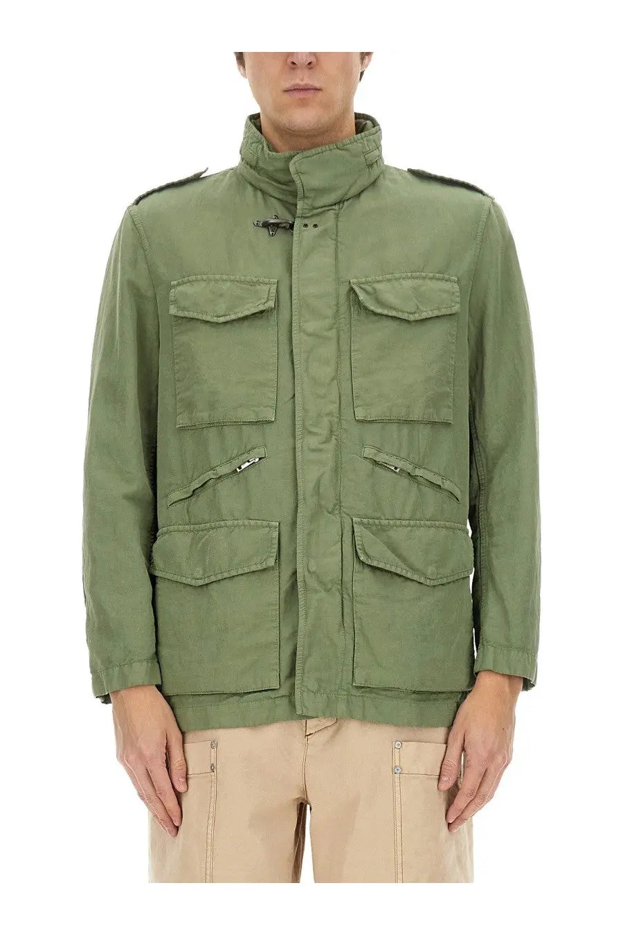 Olive green cotton field jacket with multiple flap pockets and toggle closure from fay mens jacket green collection