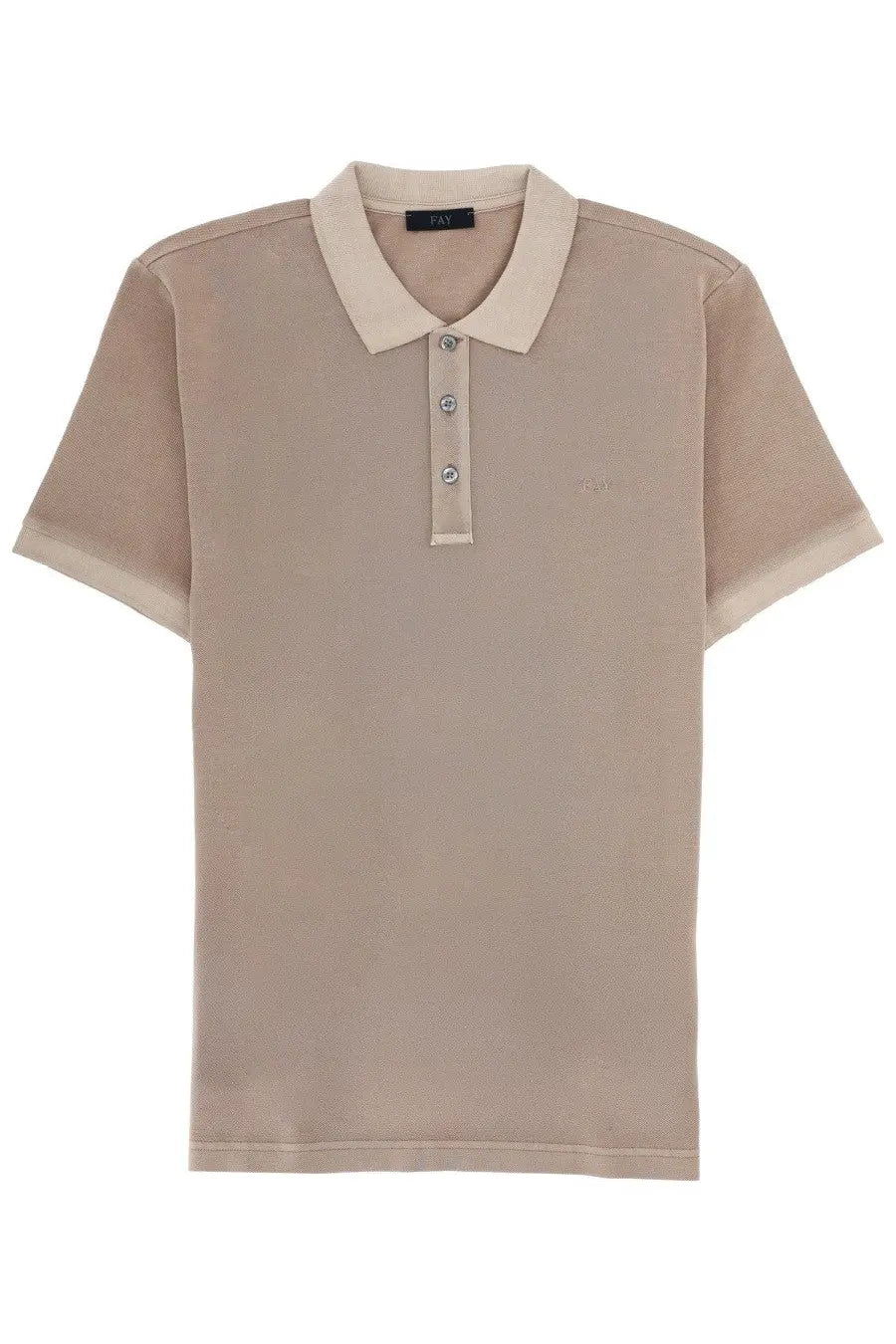 Beige Fay men’s polo shirt with lighter beige collar and cuffs and three silver-toned buttons on the placket