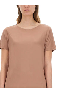 Fay women’s regular fit shirt beige soft taupe minimalist short-sleeved top with relaxed fit and subtle seam detailing