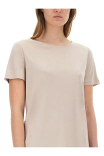 Fay women’s regular fit shirt white beige short-sleeved top with round neckline and smooth lightweight fabric