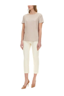 Beige short-sleeved fay women’s regular fit shirt with round neckline and lightweight smooth fabric