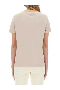 Beige Fay women’s regular fit short-sleeved top with round neckline made from smooth lightweight fabric