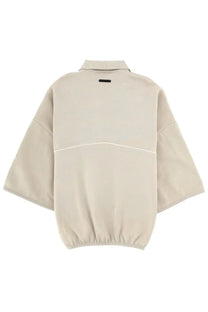 Fear of god essentials men’s felpa polo active trace grey beige oversized shirt with white seam and black collar tag