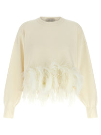 Alberta Ferretti Feather Cropped Sweater White
