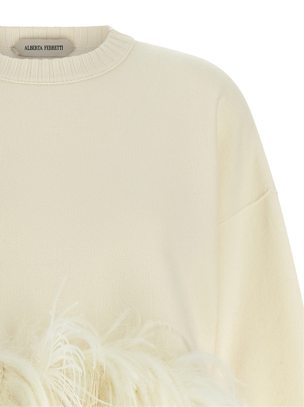 Alberta Ferretti Feather Cropped Sweater White