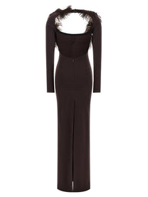 The Attico Feather Dress Brown