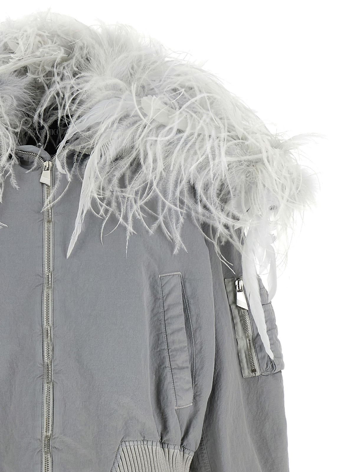 The Attico Feather Insert Bomber Jacket Grey