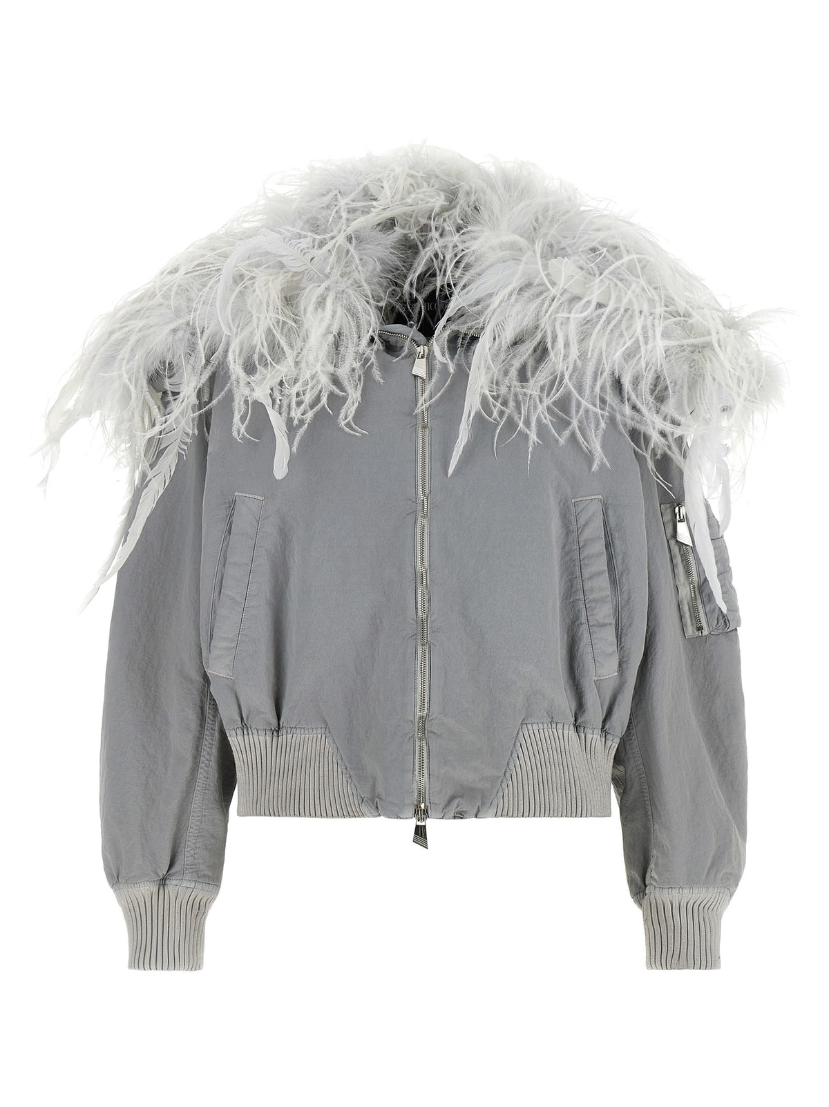 The Attico Feather Insert Bomber Jacket Grey