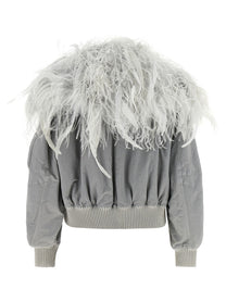 The Attico Feather Insert Bomber Jacket Grey