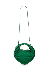 Federico Cina women’s midi cupcake bag green emerald leather crossbody with circular draped design and adjustable strap