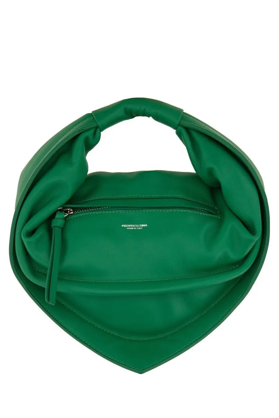 Federico Cina women’s midi cupcake bag green with vibrant emerald green color and twisted handle design