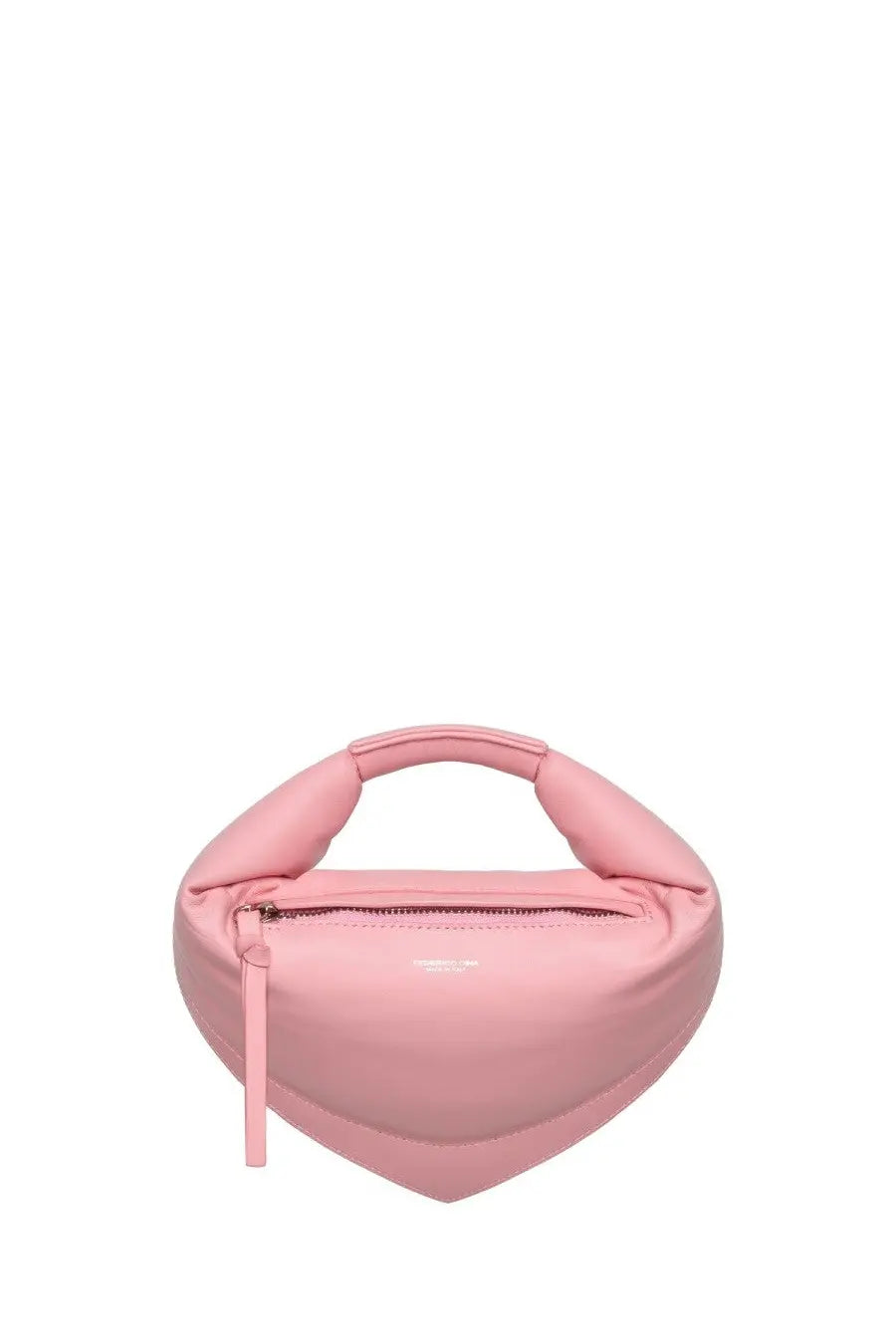 A soft pink heart-shaped handbag with padded handle and zipper closure from federico cina womens mini tortellino bag blue