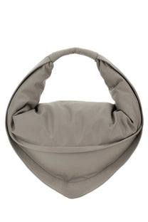 A sleek minimalist gray federico cina women’s tortellini bag with soft structured silhouette and matte fabric