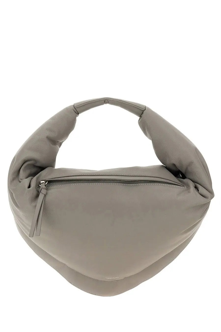 Federico Cina women’s tortellini bag grey soft light gray puffer shoulder bag with rounded plush body and fabric handle