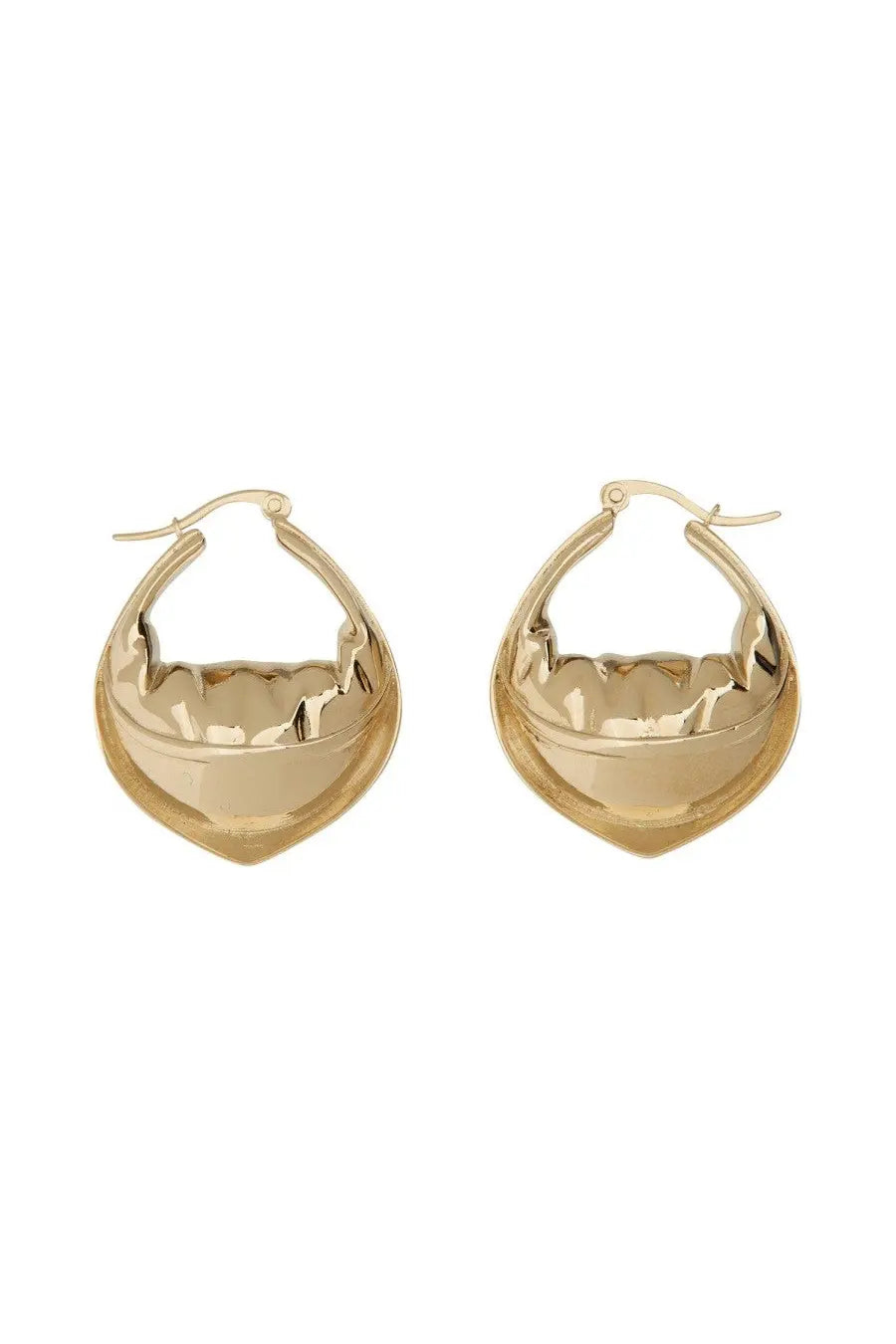 Federico Cina women’s tortellini earrings gold teardrop shaped hammered textured hoop earrings with hook closures