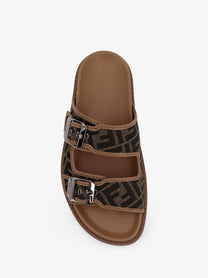 Fendi Men's Feel Sandals in FF Jacquard Fabric Black