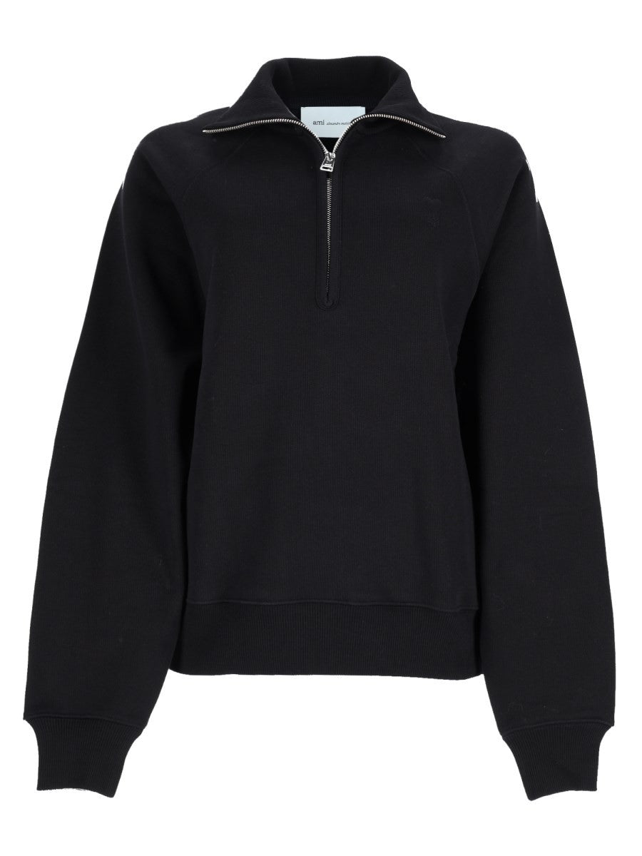 Ami Paris Unisex Embroidered Sweatshirt Black