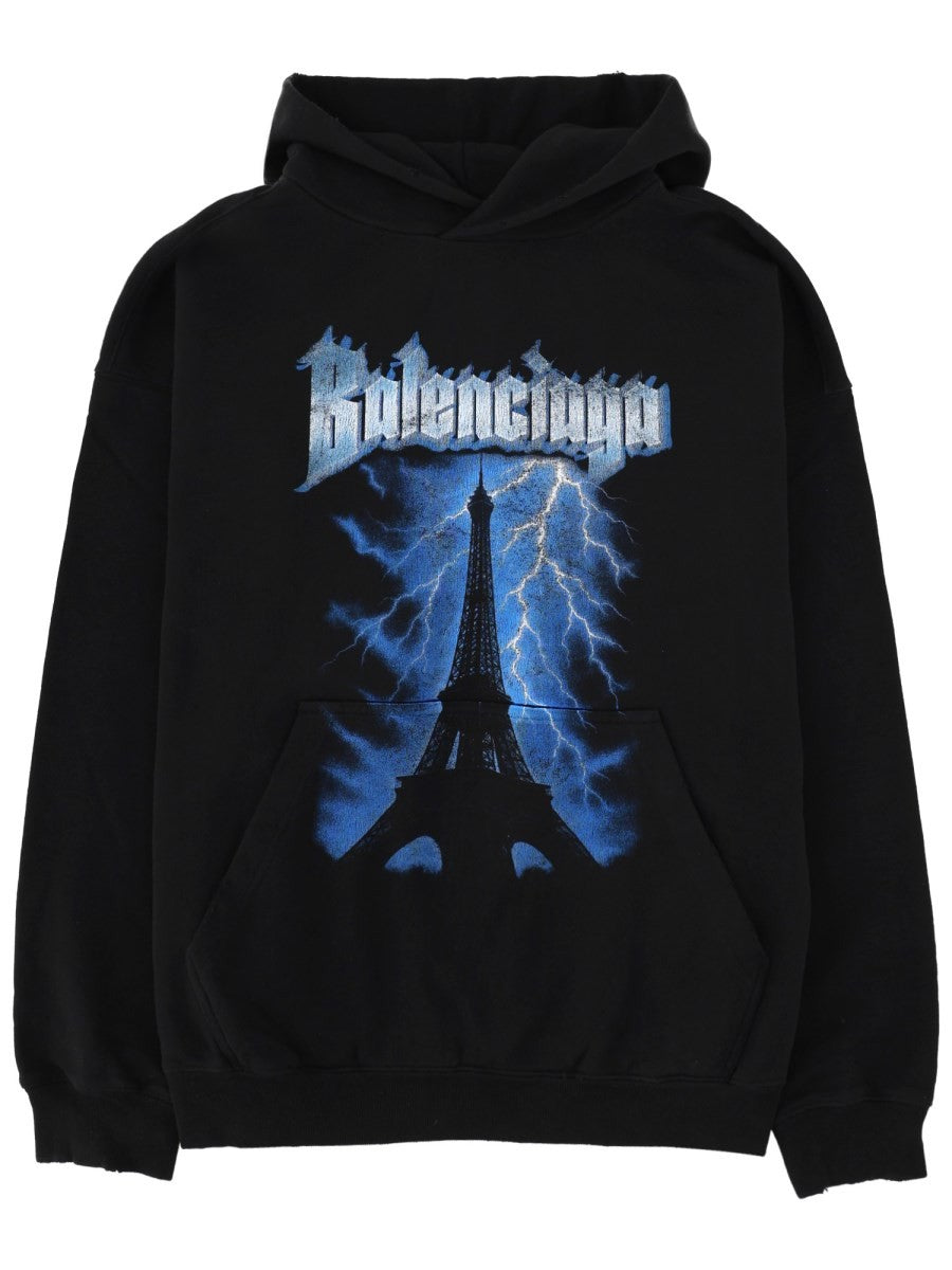 Balenciaga Men's Felpa Con Stampa Black