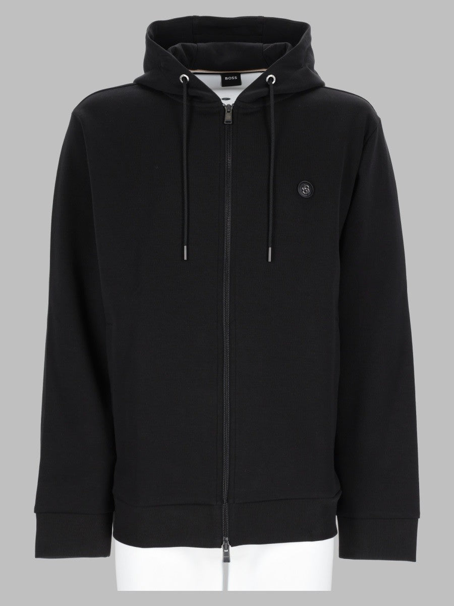 BOSS Men's Felpa Con Zip Cappuccio Black