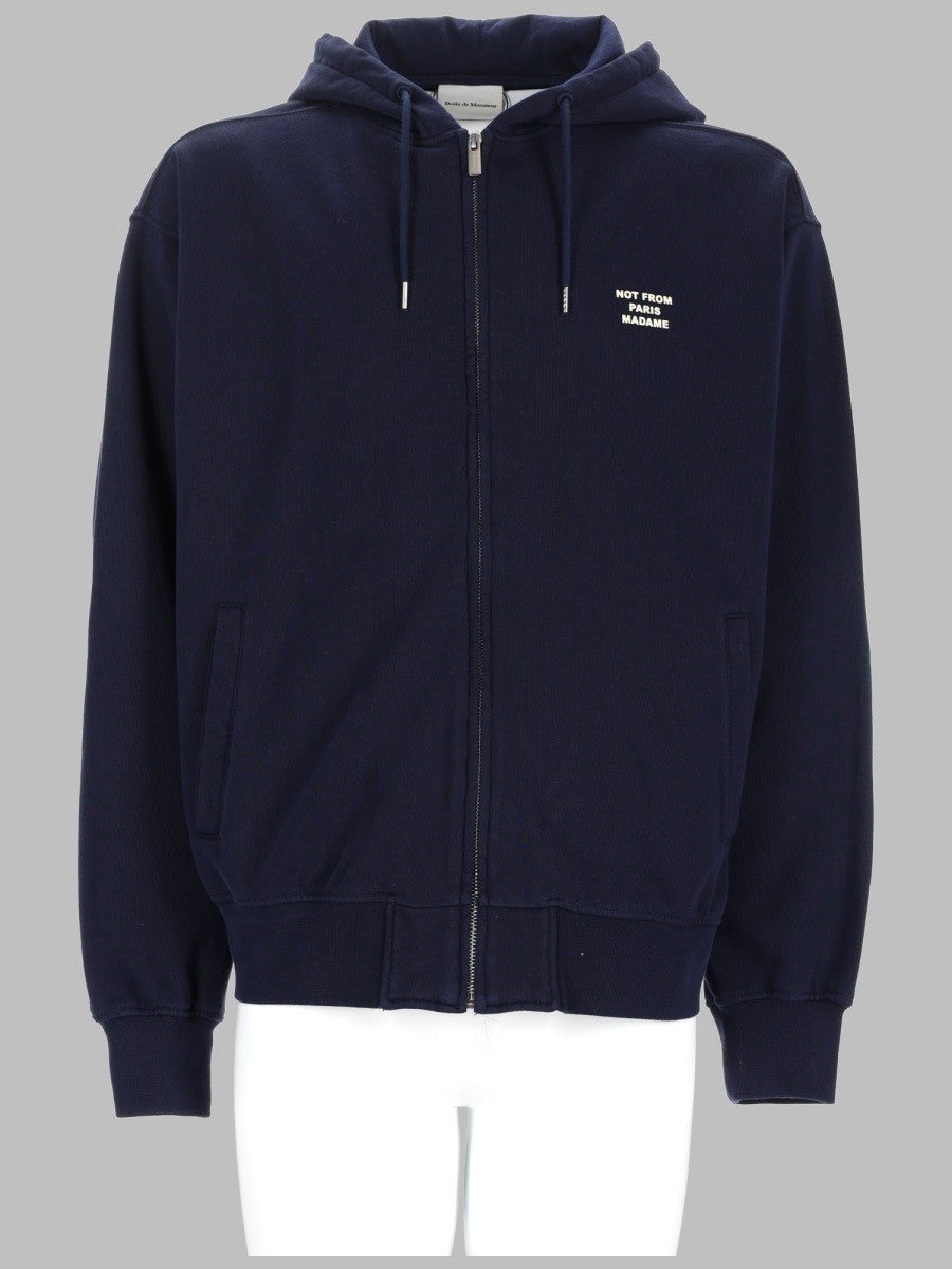 Drôle de Monsieur Men's Felpa Con Zip Cappuccio Blue