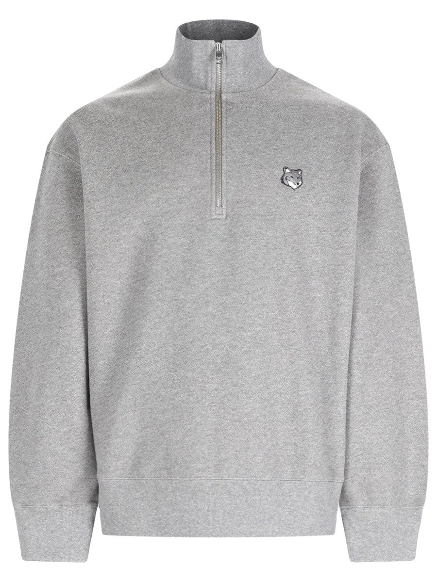 Maison Kitsuné Men's Felpa Fox Head Con Zip Grey