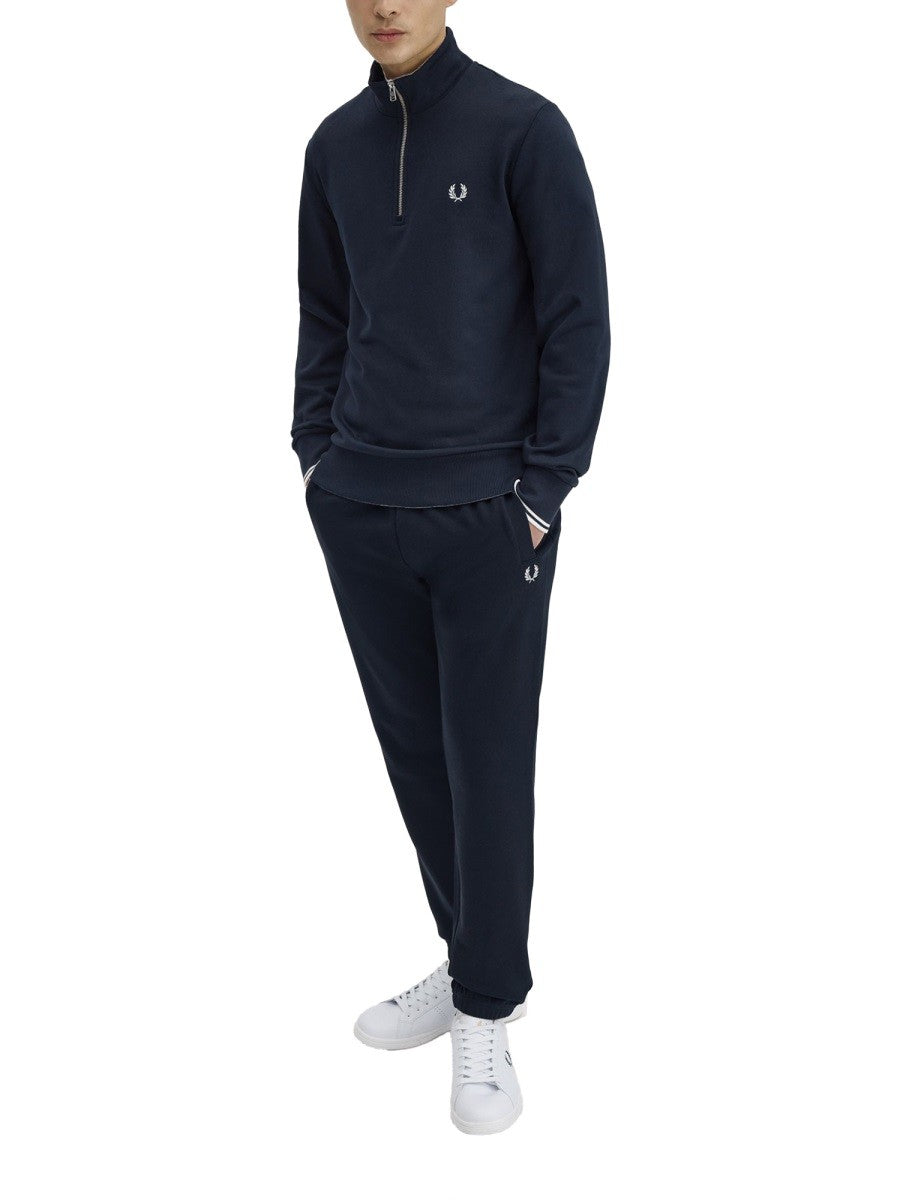 Fred Perry Men's Cotton Mezza Zip Sweatshirt Blue