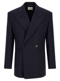 Saint Laurent Felted Wool Gabardine Blazer Jacket Blue