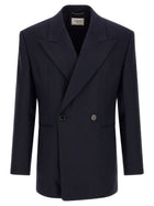 Saint Laurent Felted Wool Gabardine Blazer Jacket Blue