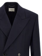 Saint Laurent Felted Wool Gabardine Blazer Jacket Blue
