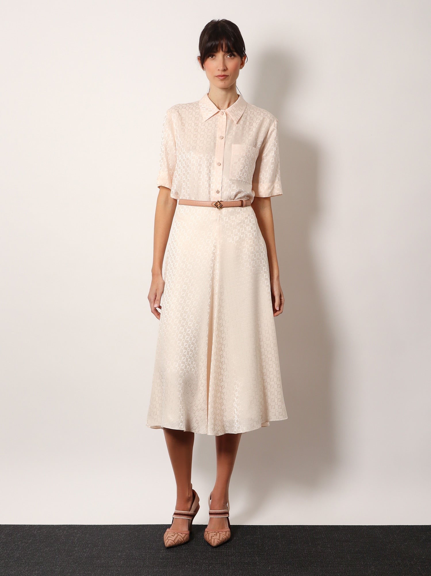 Fendi - Fendi Jacquard Silk Shirt With Ff Chess Motif - Woman-&gt;Clothing-&gt;shirts