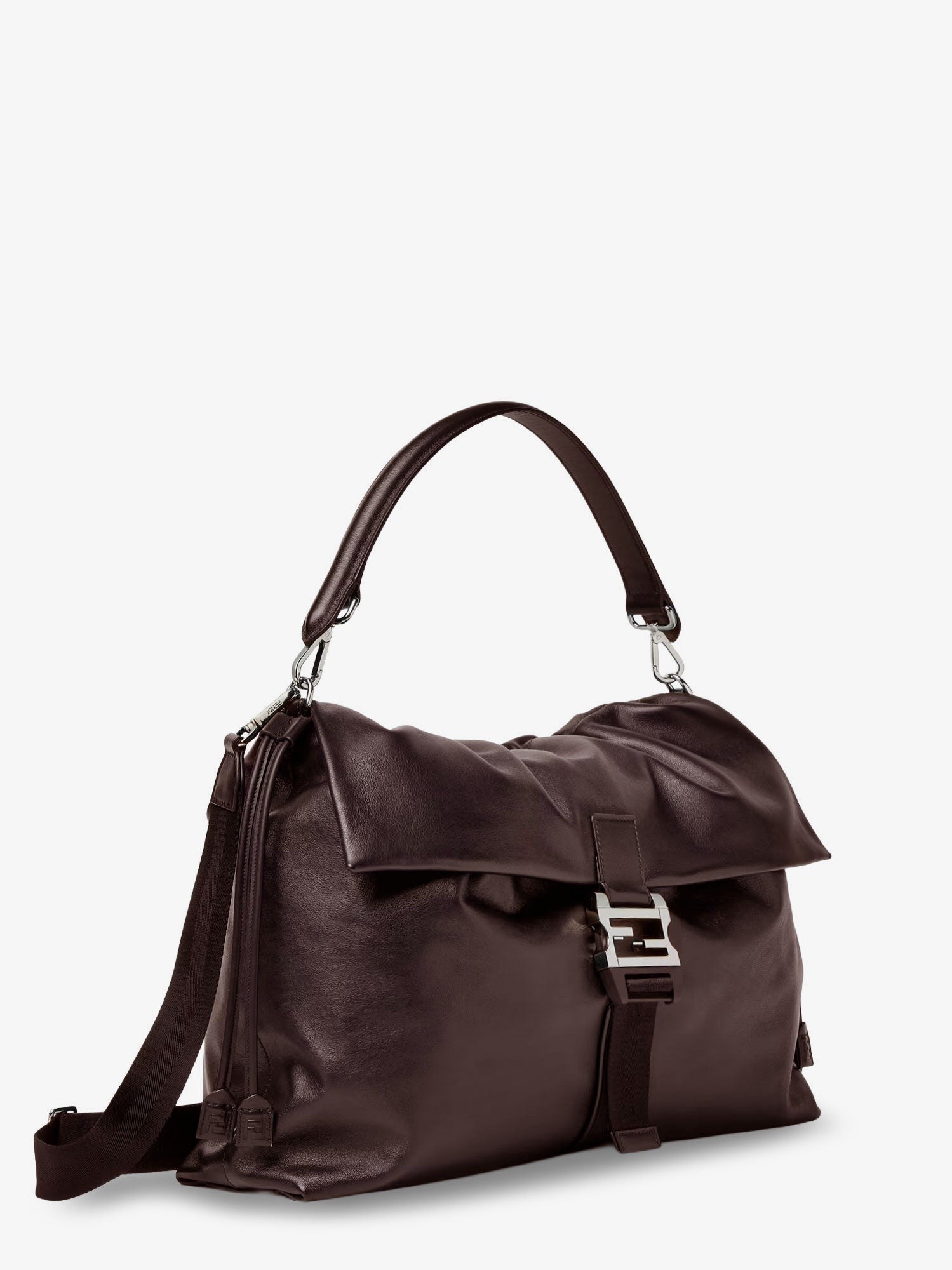 Fendi Men's Fendi Flux Maxi Messenger Leather Shoulder Bag Brown