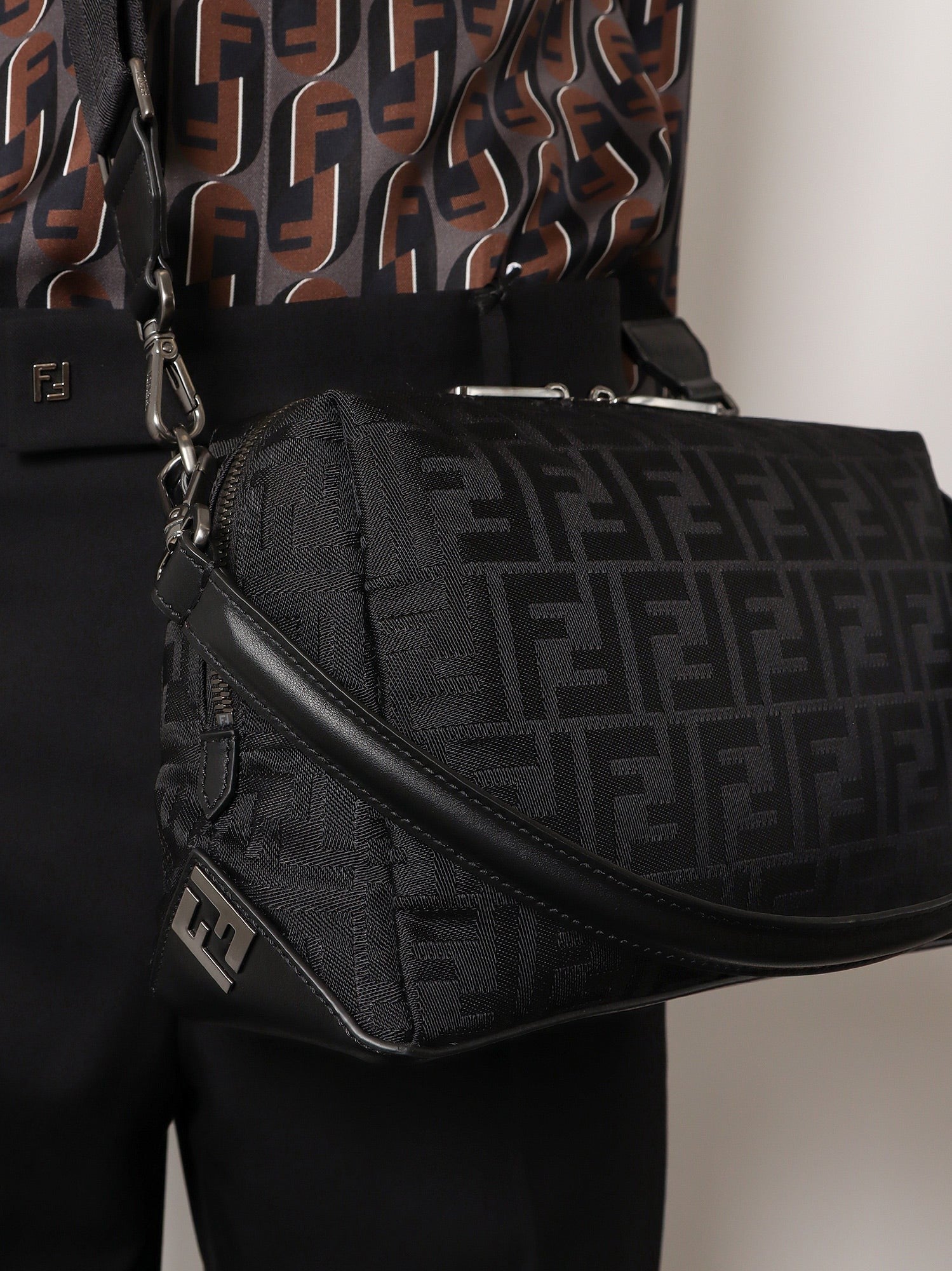 Fendi Men's Fendi Lui Medium FF Nylon Crossbody Bag Black