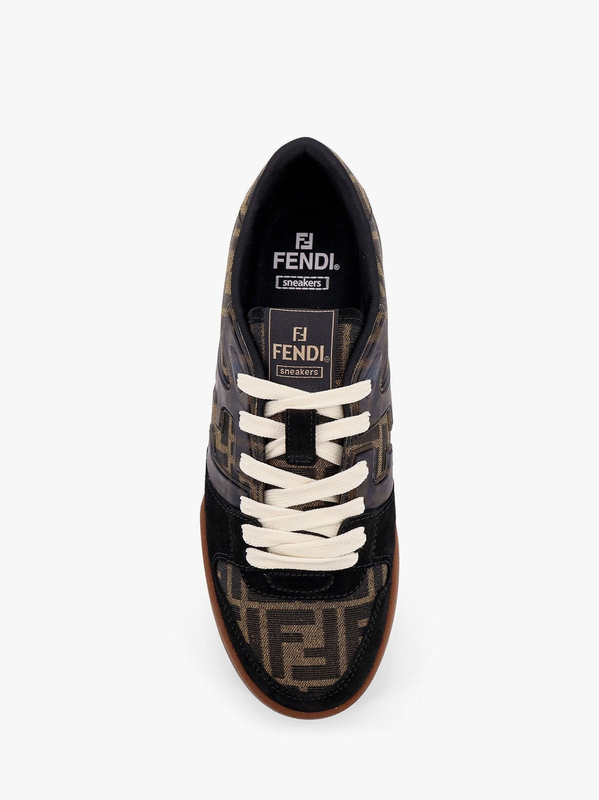 Fendi Men's Fendi Match FF Jacquard and Suede Sneakers Black, view 5