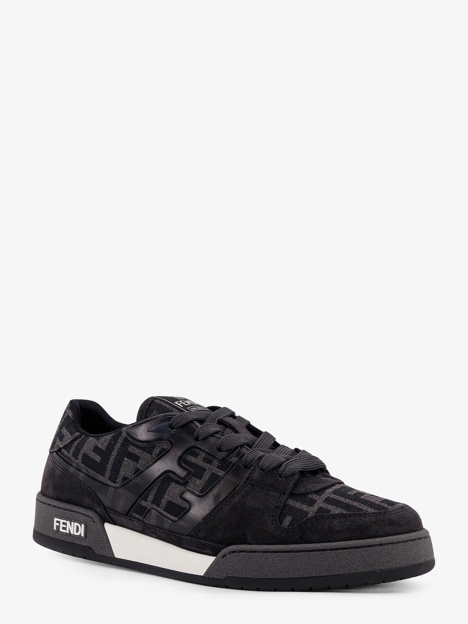 Fendi Men's Fendi Match Sneakers in FF Jacquard Fabric and Suede Grey