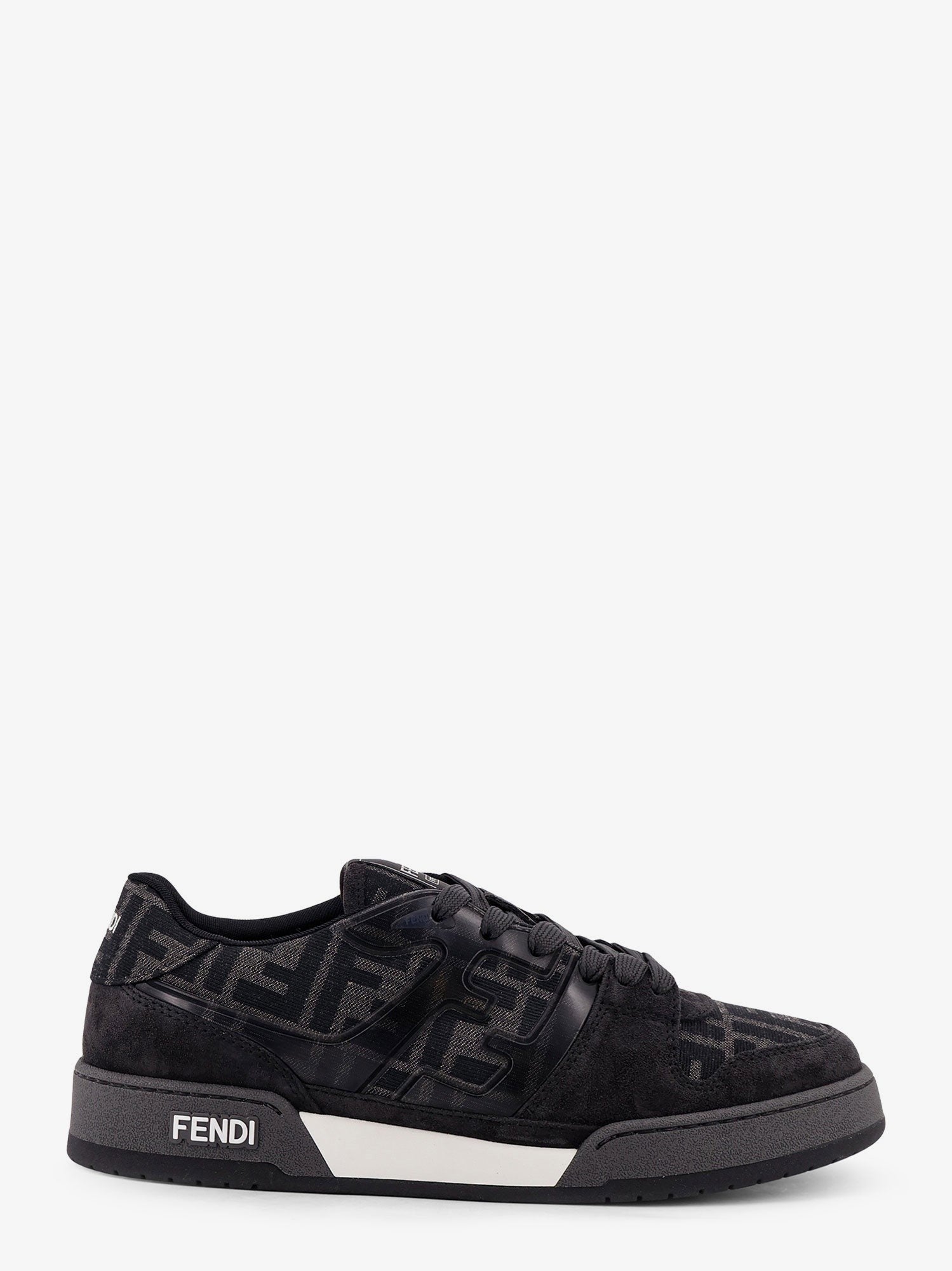 Fendi Men's Fendi Match Sneakers in FF Jacquard Fabric and Suede Grey