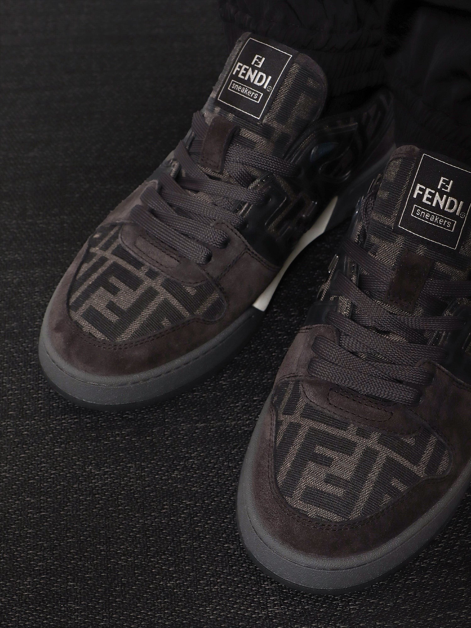 Fendi Men's Fendi Match Sneakers in FF Jacquard Fabric and Suede Grey