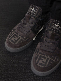 Fendi Men's Fendi Match Sneakers in FF Jacquard Fabric and Suede Grey