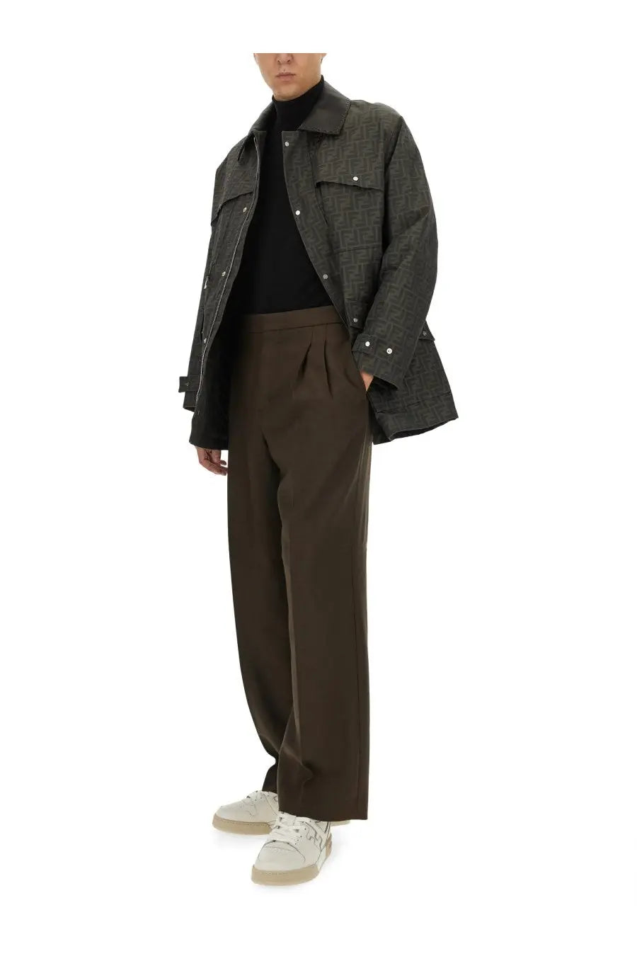 Fendi Men's Blouson in Jacquard Brown, view 2