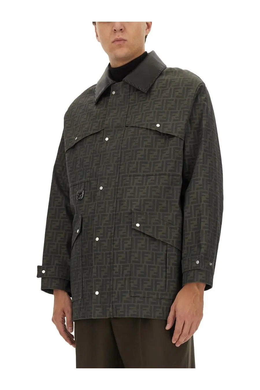 Fendi Men's Blouson in Jacquard Brown, view 4