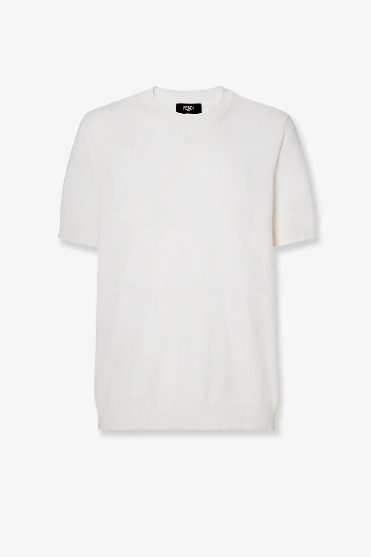 A minimalist white fendi men’s short-sleeved cotton and cashmere knit t-shirt with a classic crew neck and ribbed detailing