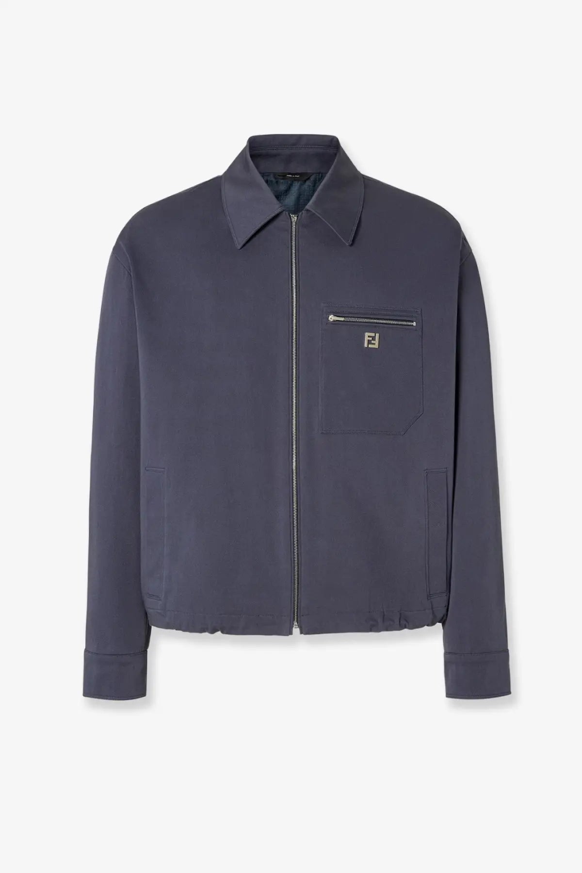 Dark gray fendi men’s cotton jacket with structured collar zipper closure and logo chest pocket for casual wear