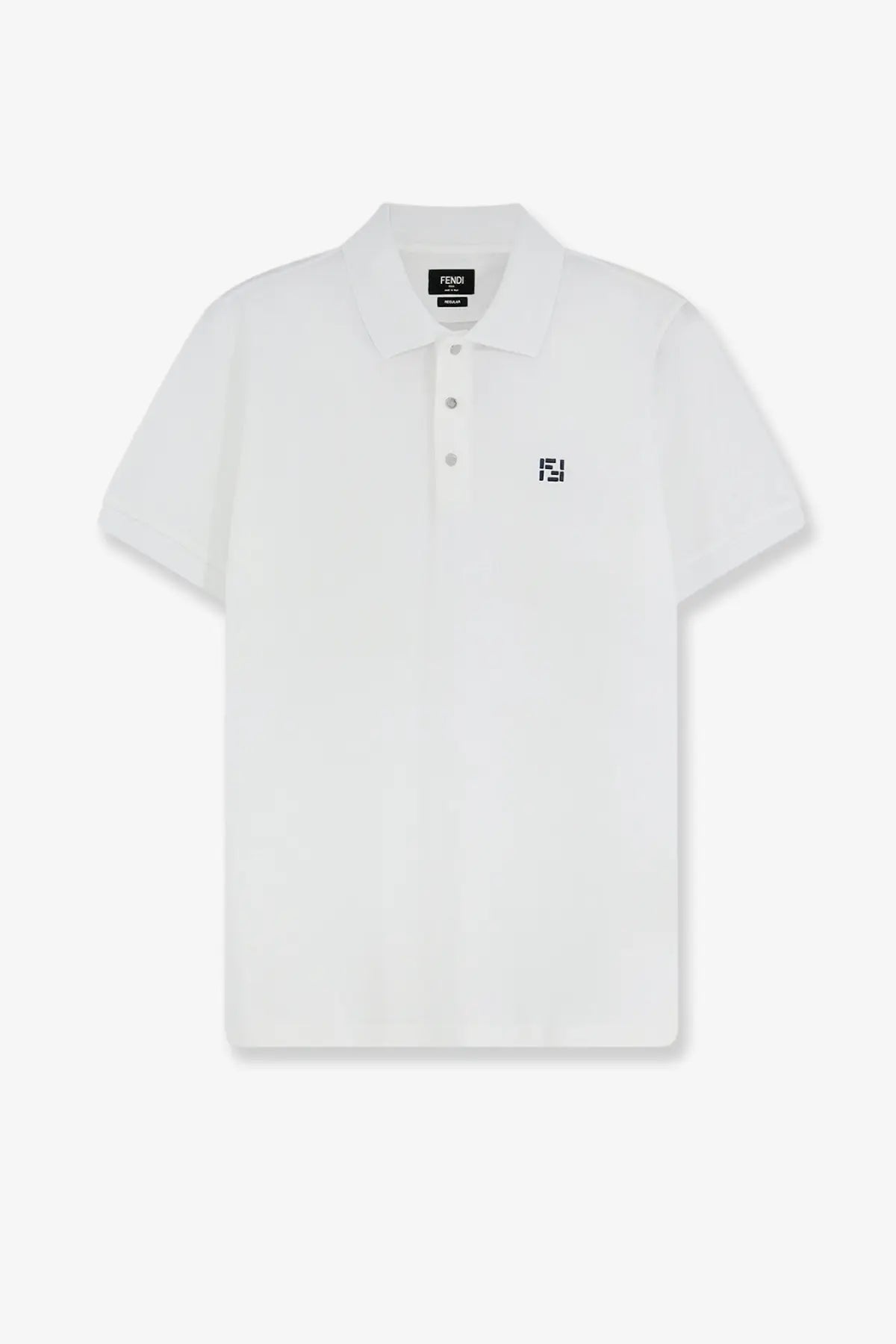 White fendi men’s cotton polo shirt with minimalist design and black embroidered logo on the chest