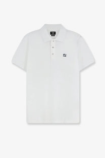 White fendi men’s cotton polo shirt with minimalist design and black embroidered logo on the chest