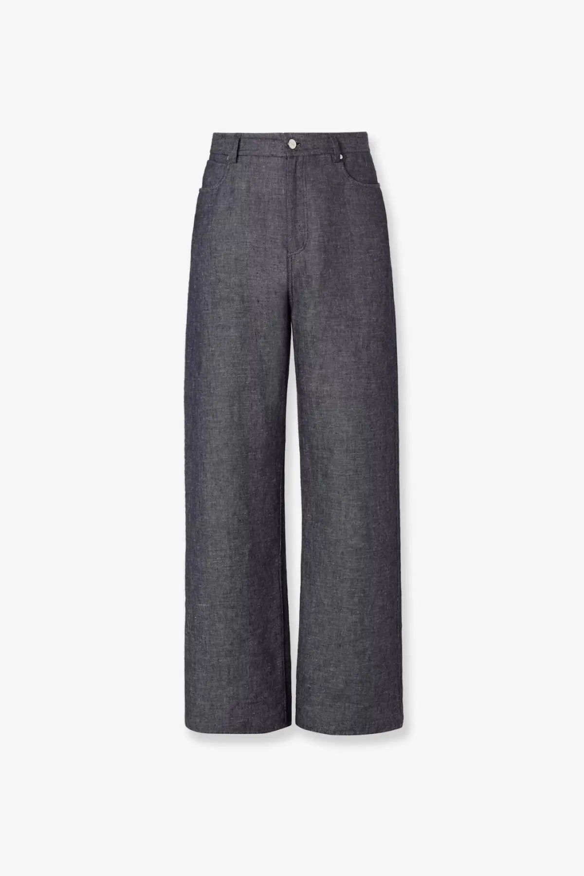 Dark gray wide-leg trousers with subtle textured weave and denim-like cotton and silk construction by fendi men