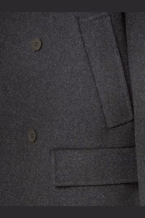 Fendi men’s double breasted wool felt peacoat grey with dark gray woolen fabric matching buttonholes and subtle texture