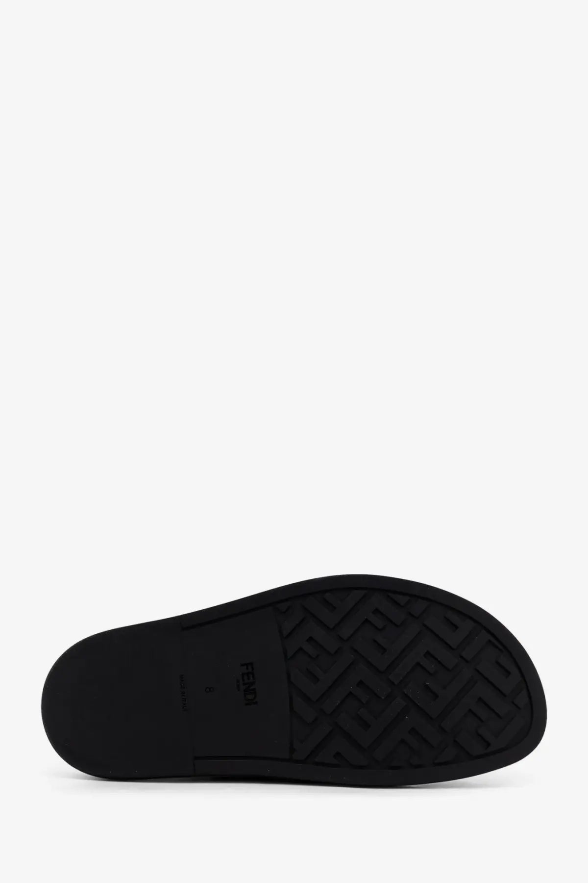 Fendi men’s feel sandals black slide with ff jacquard fabric and textured rubber sole featuring monogram pattern