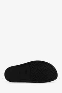 Fendi men’s feel sandals black slide with ff jacquard fabric and textured rubber sole featuring monogram pattern
