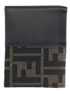 Fendi Men's FF Card Holder with Fascia in Jacquard Black, view 2
