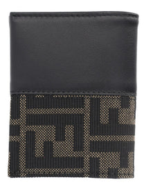 Fendi Men's FF Card Holder with Fascia in Jacquard Black, view 2